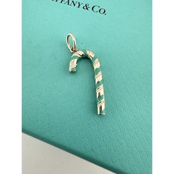 Tiffany & Co. Sterling Silver Blue White Enamel Candy Cane Charm - Picture 5 of 8